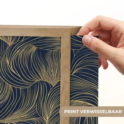 Abstract - Lijnen - Blauw - Goud Light Box met batterij (Wandlamp) middel 907 -USP_websiteprintNL