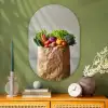 Papieren - Boodschappen - Groente - Kleurrijk Wandcirkel Ovaal Glas middel -sfeer2