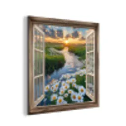 Doorkijk - Landschap - Raam - Water - Zonsondergang aluminium wit klein -3d
