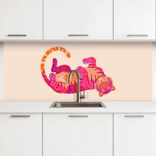 Tijger - Roze - Oranje keuken achterwand 2 middel -3d