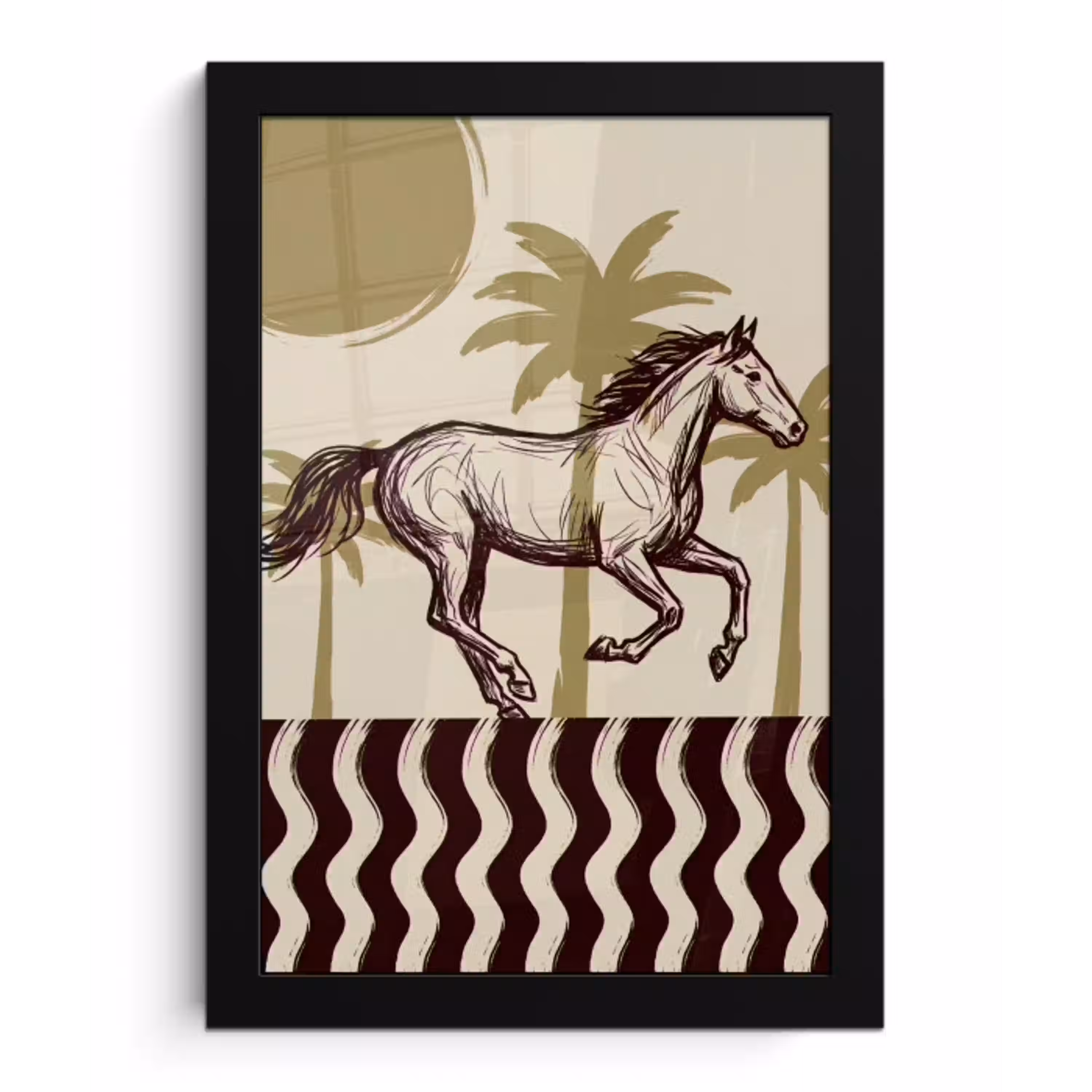 Paard - Galopperend - Woestijn - Illustratie fotolijst zwart zonder passe partout klein -3d