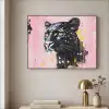Zwart - Panter - Roze - Abstract Textielframe - compleet frame klein -sfeer2