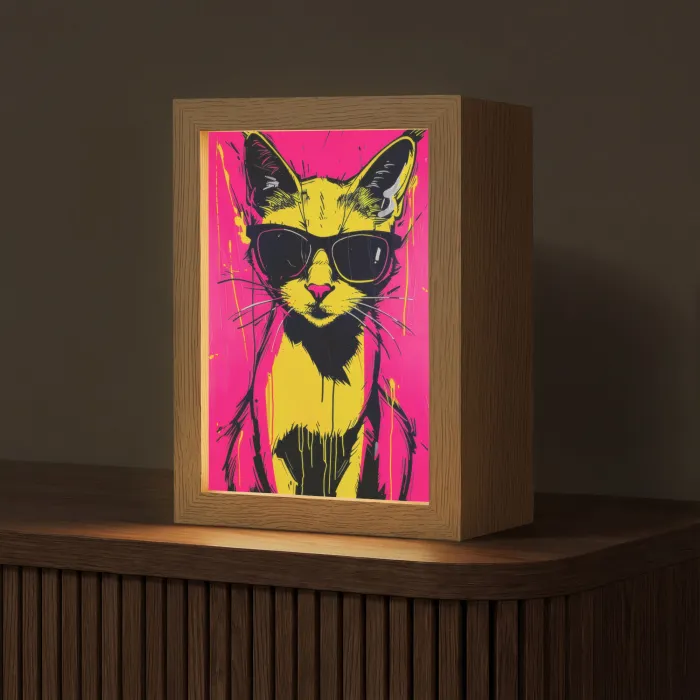 Kat - Art - Zonnebril - Roze Light Box met kabel (Tafellamp) klein -z3d_website