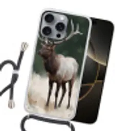 Edelhert - Gewei - Schildering - Rustiek Hoesje iPhone 16 Pro Max met koord klein -sfeer1