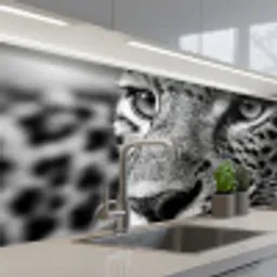 Luipaard - Zwart - Wit - Oog keuken achterwand 2 middel -3d_schuin