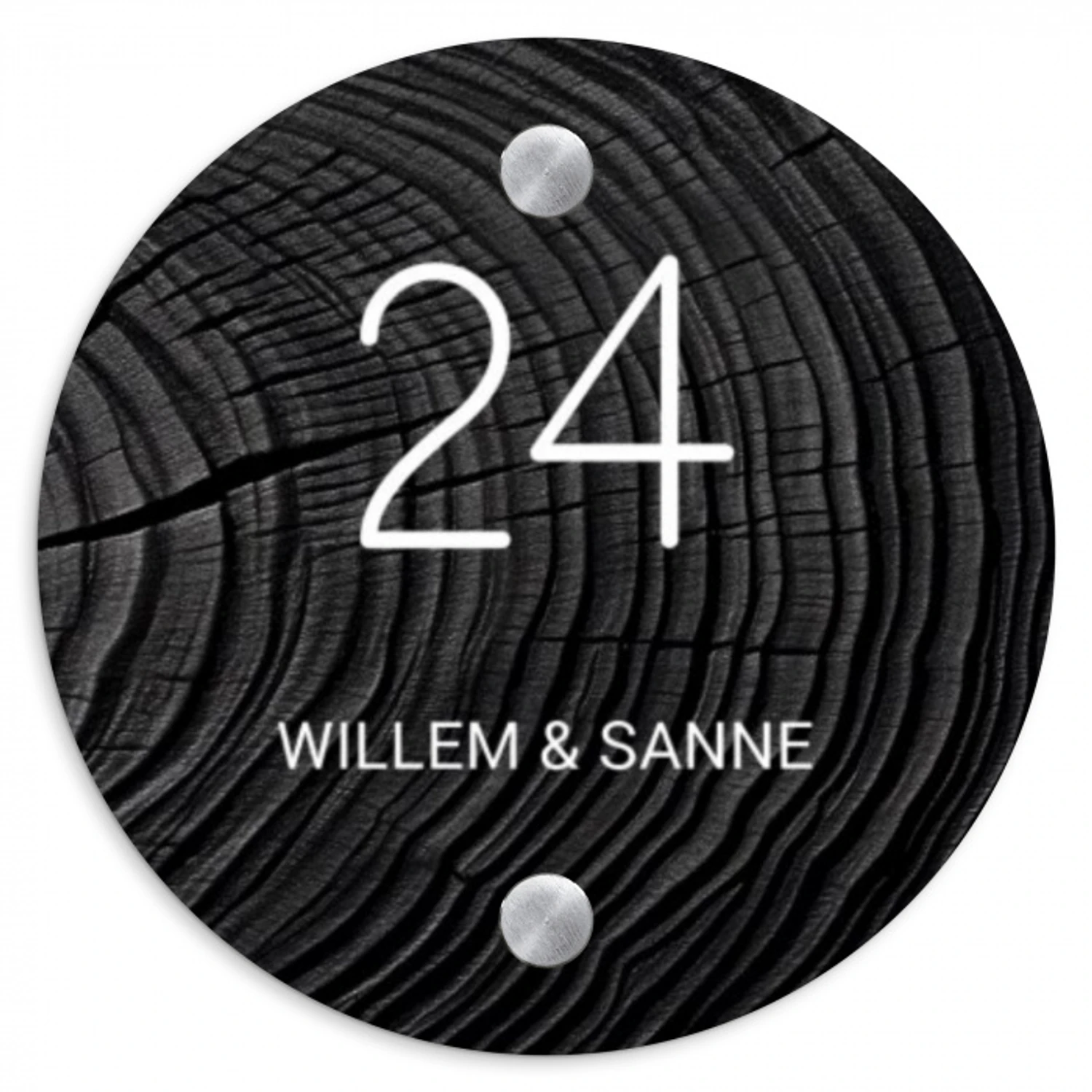 Zwarte houten nerf - Klassiek Naambord Rond klein -3d