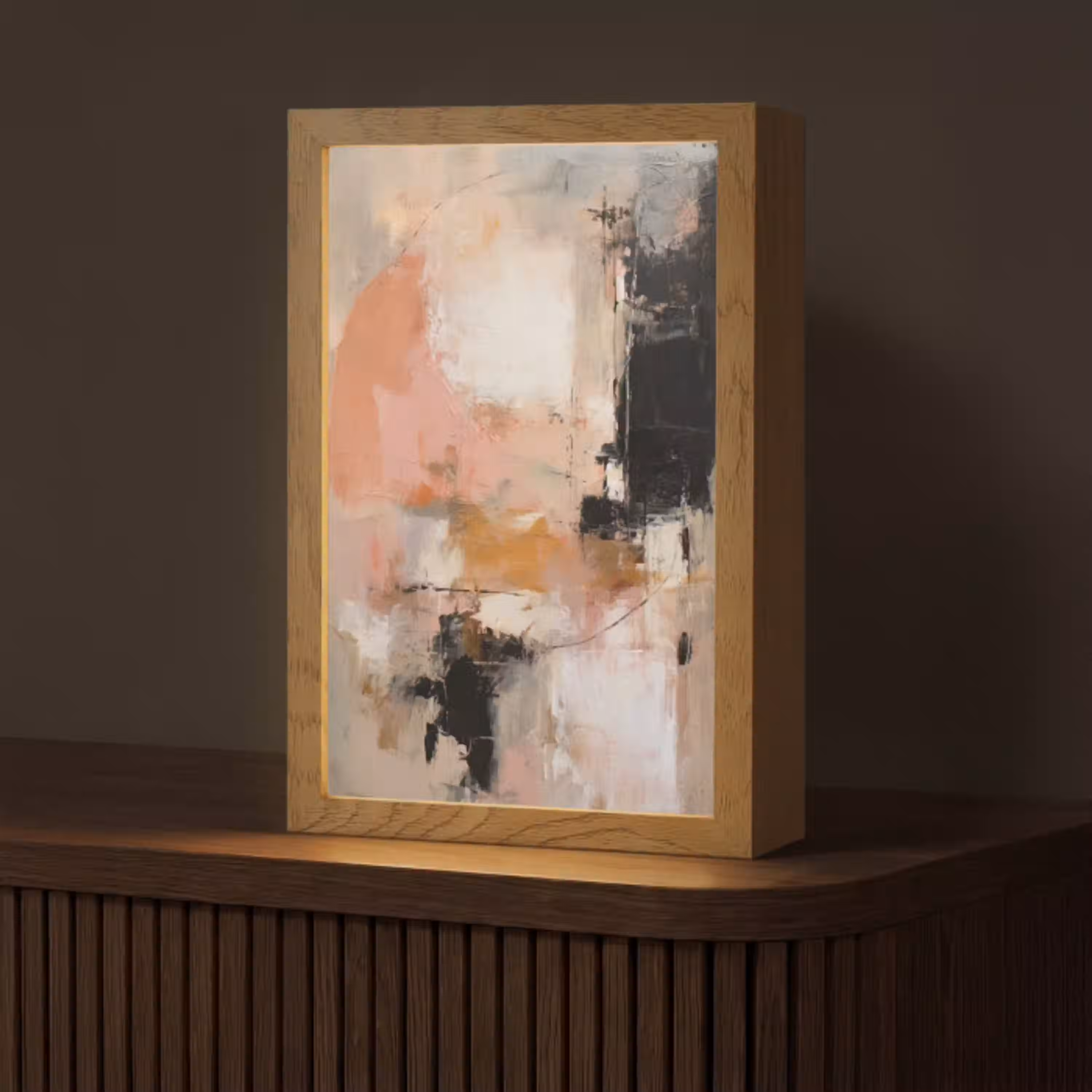 Kunst - Abstract - Beige - Verf Light Box met kabel (Tafellamp) klein -z3d_website