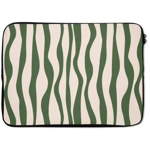 Golvende lijnen - Beige - Groen - Strepen - Abstract laptophoes neopreen klein -zkaufland3dotto