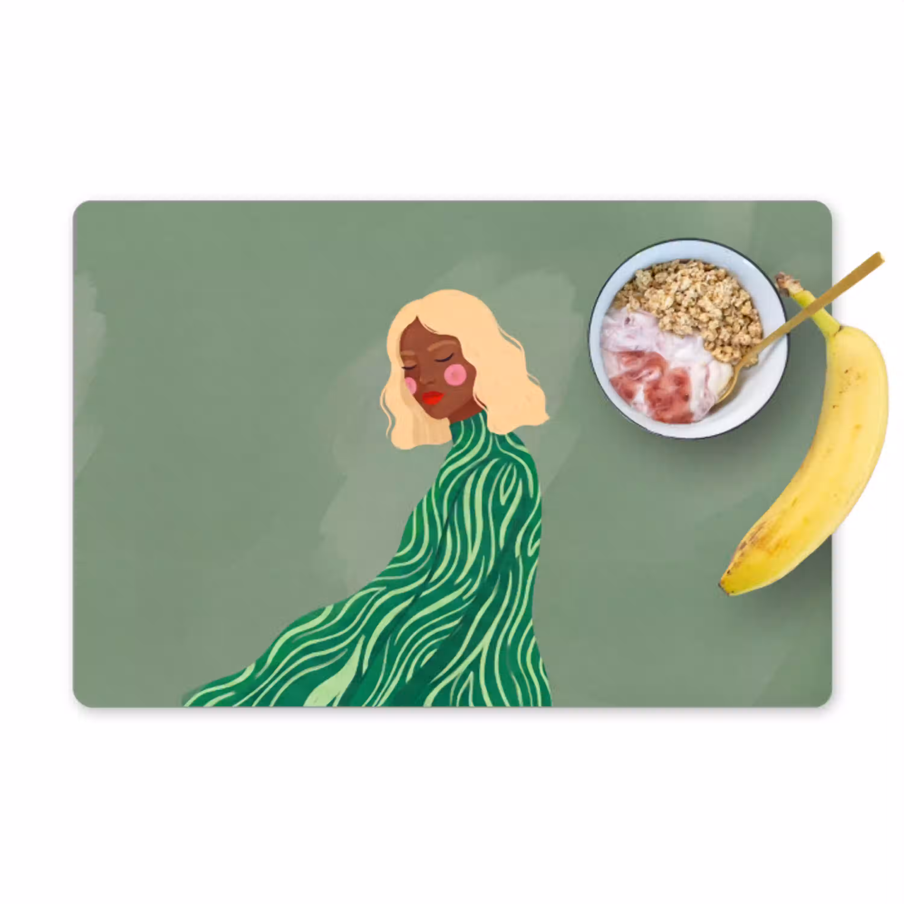 Vrouw - Portret - Illustratie - Modern - Groen Placemat vinyl groot -zzzproduct_Kitchenyeah-website