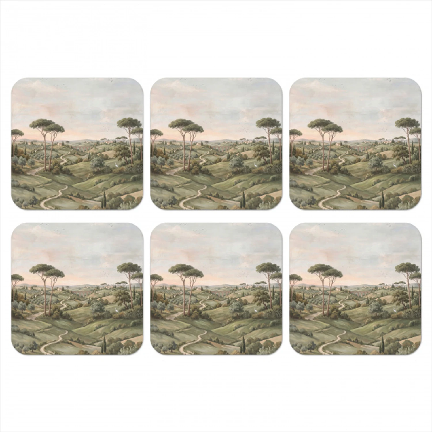 Landschap - Heuvels - Zandpad - Groen onderzetter kurk middel -3d