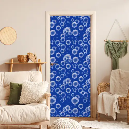 Bubbels - Patroon - Blauw deurposter klein -sfeer2