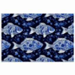 Vissen - Bloemen - Blauw poster papier klein 62 -3d