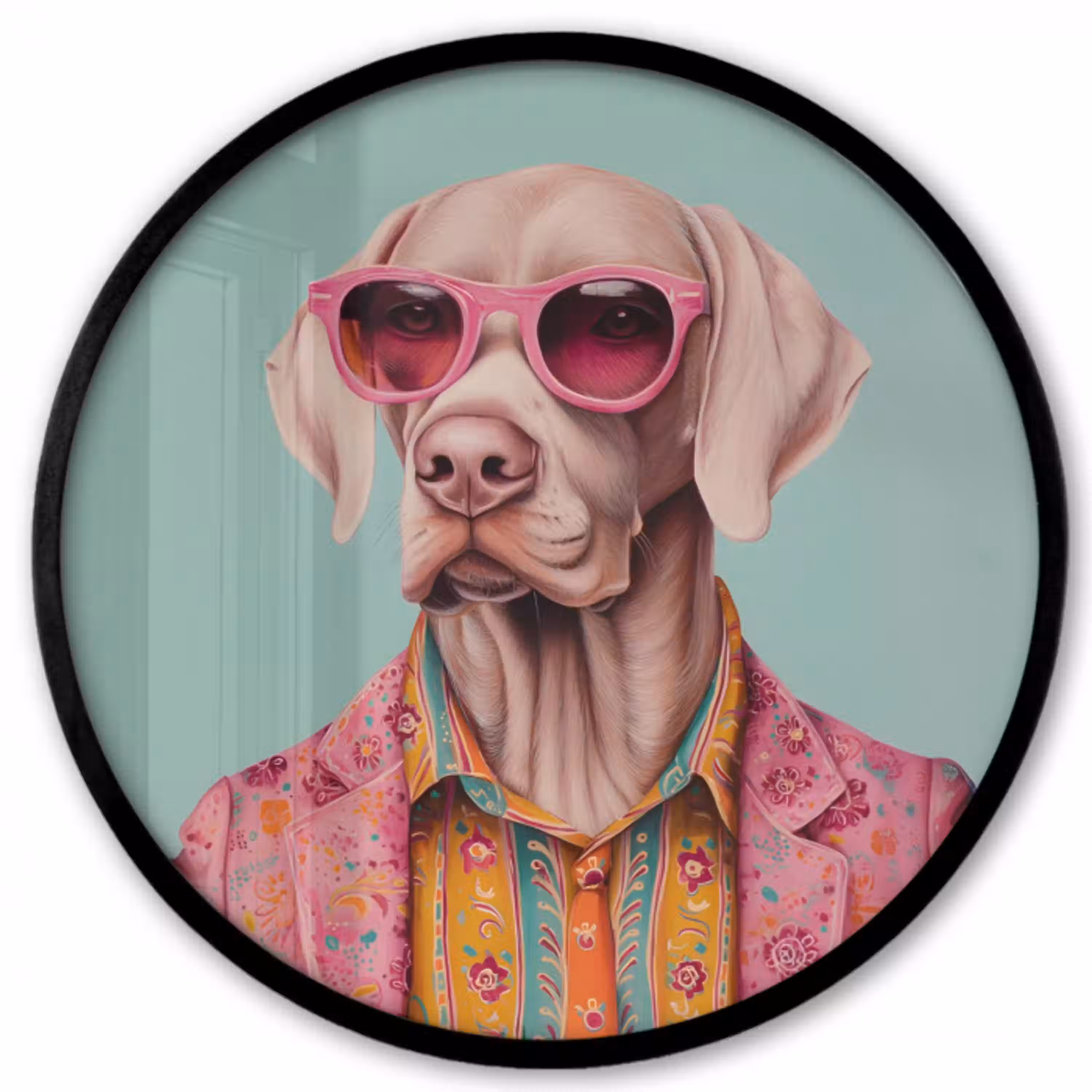 Hond - Overhemd - Bloemen - Bril Fotolijst rond zonder passe partout klein -3d