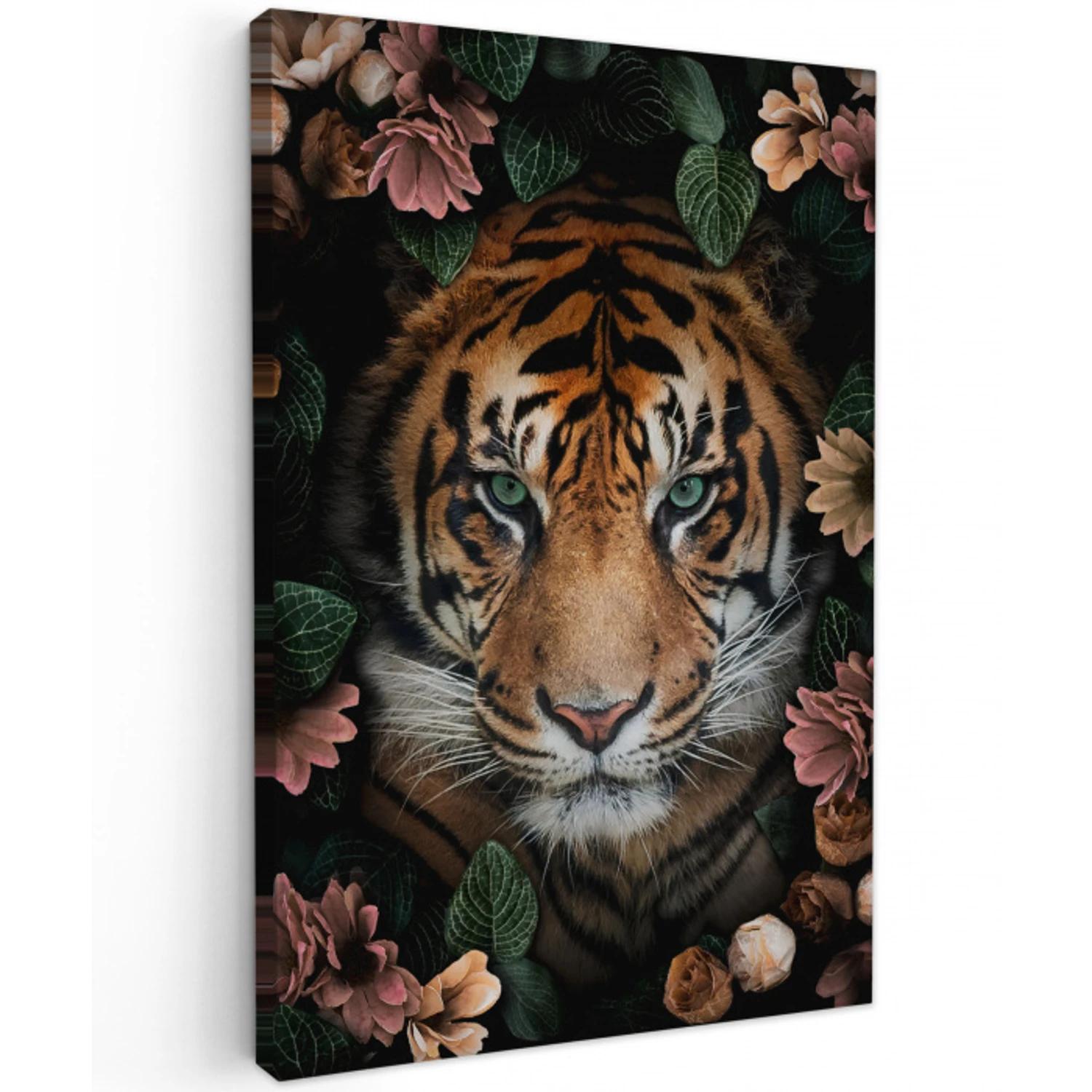 Tijger - Bloemen - Bladeren canvas 2cm klein -z3d