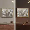 Bloemen - Wit - Grijs - Goud - Luxe Light Box met batterij (Wandlamp) middel -sfeer3