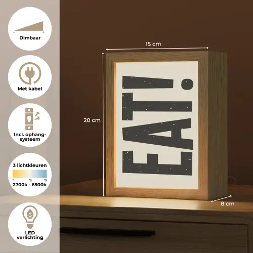 Eten - zwart - Japandi - Wit Light Box met kabel (Tafellamp) klein -USP_NL