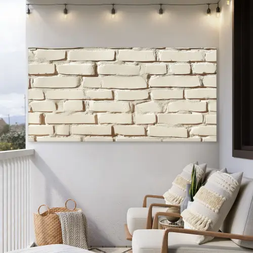 Bakstenen - Muur - Licht - Wit Tuinposter op houten frame 2 cm dik xxl -sfeer1