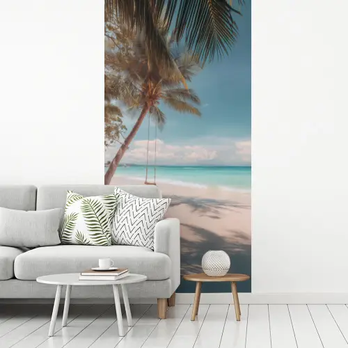 Palmboom - Schommel - Strand - Lucht fotobehang vinyl groot -woonkamer