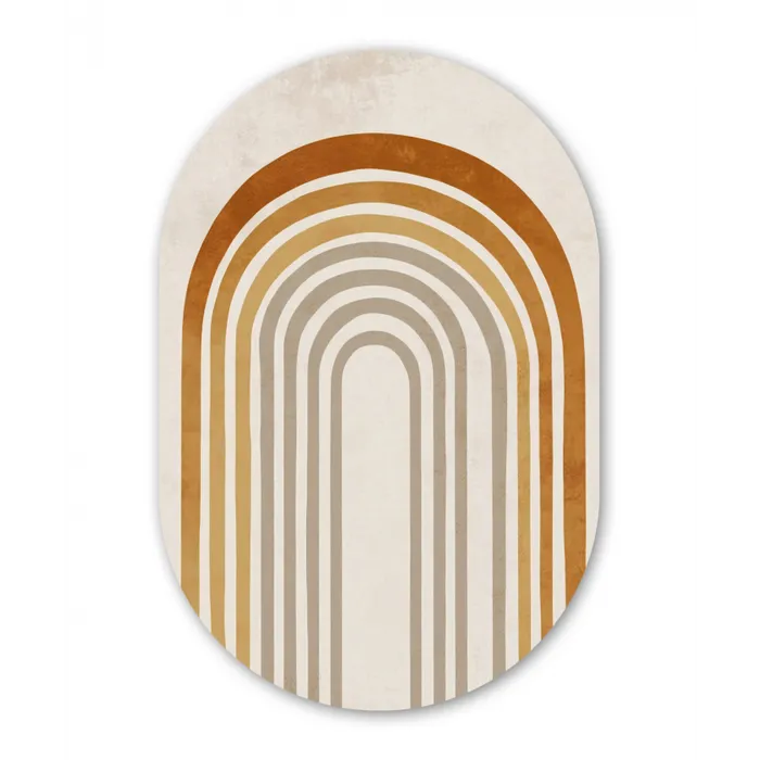 Minimalistisch - Boog - Lijnen - Beige Wandcirkel Ovaal Glas middel -3d