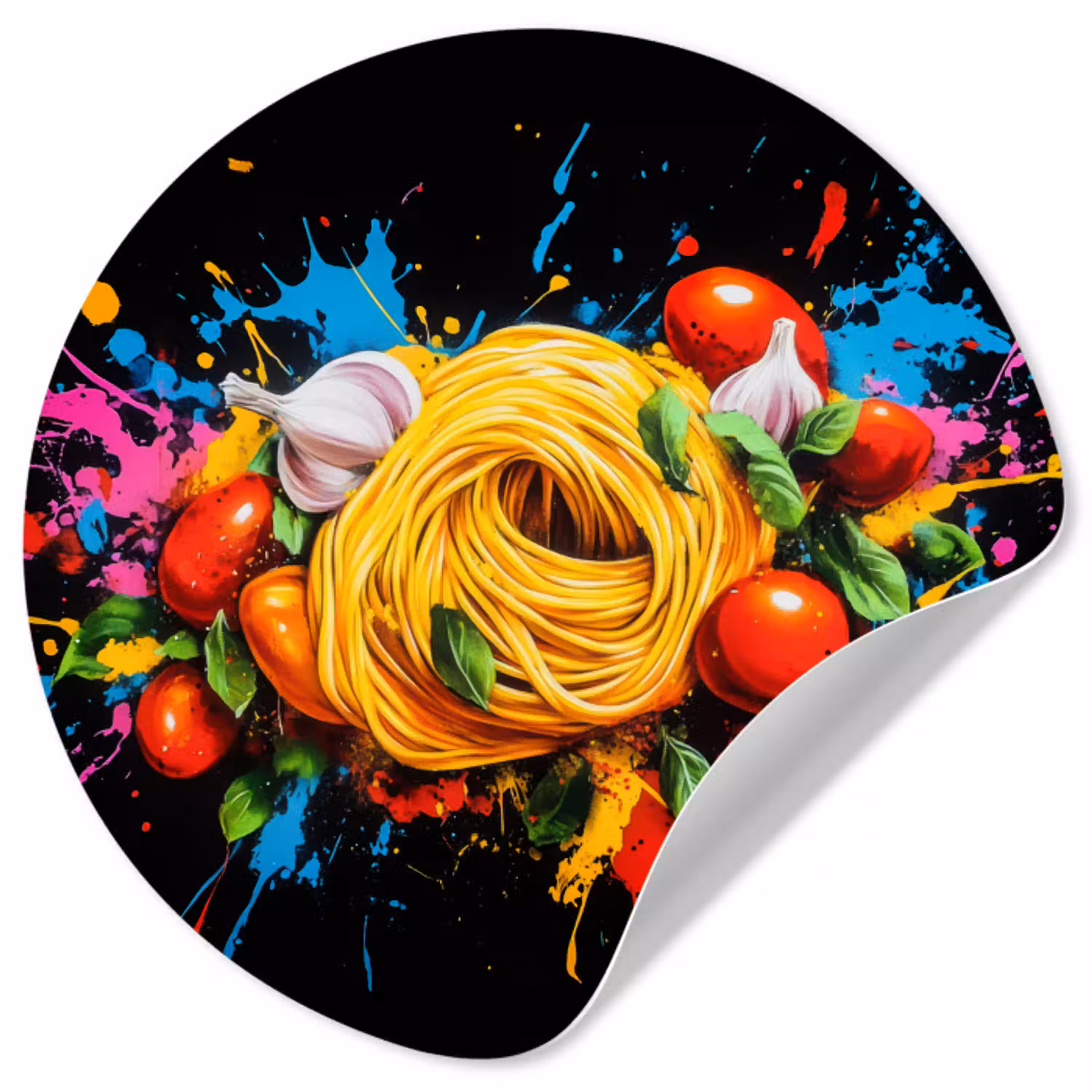 Spaghetti - Graffiti - Verf - Kleurrijk - Eten - Modern Wandcirkel behangsticker klein -3d