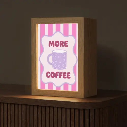 More coffee - Roze - Paars - Strepen - Mok Light Box met kabel (Tafellamp) klein -z3d_website