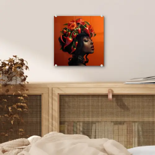 Vrouw - Chilipepers - Pepers - Bloemen plexiglas 5mm klein -sfeer4
