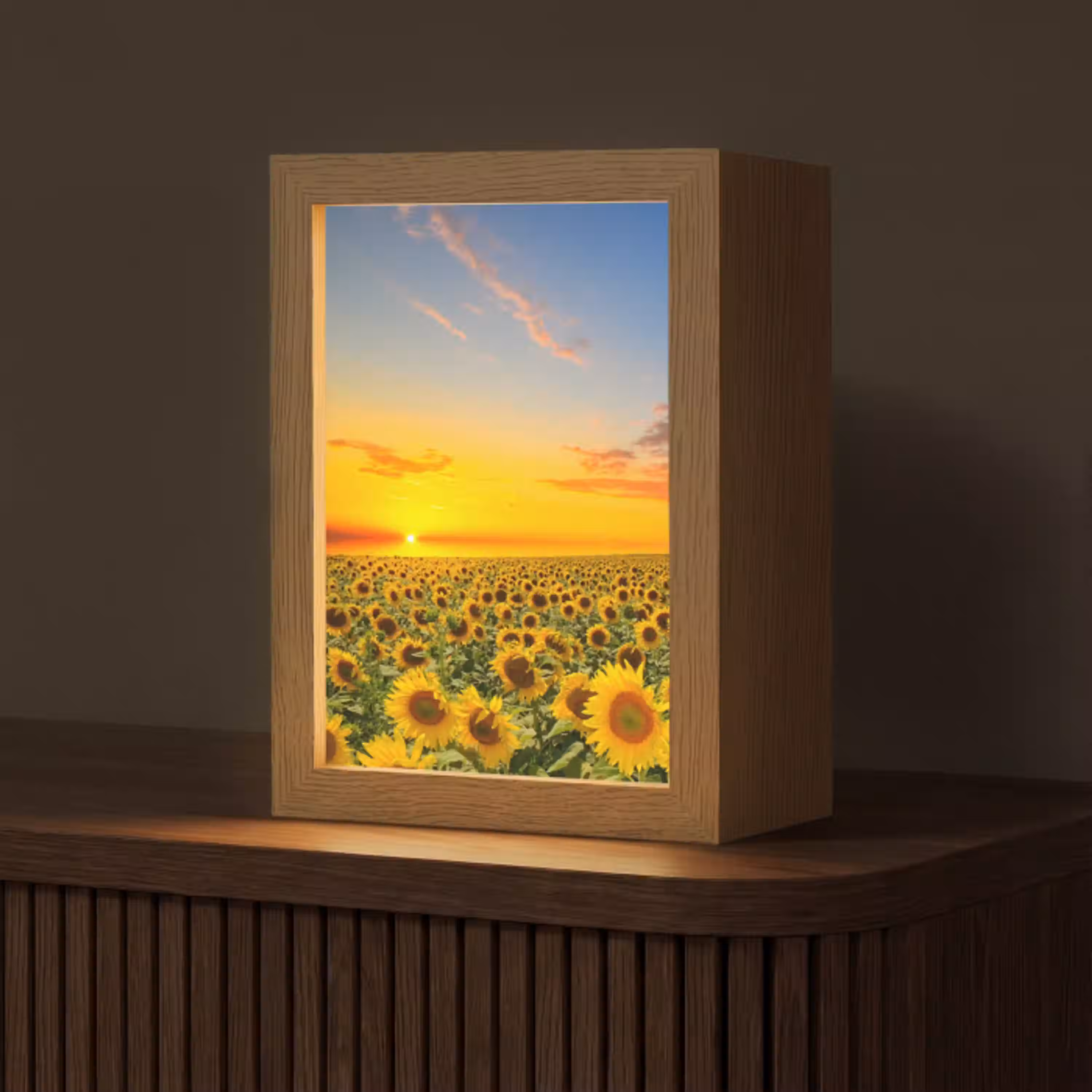 Bloemen - Zonnebloem - Zonsondergang - Nacht - Oranje Light Box met kabel (Tafellamp) klein -z3d_website