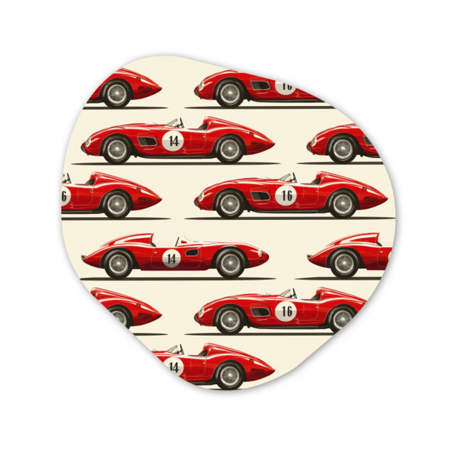 Raceauto - Retro - Rood Wandcirkel Organisch Aluminium middel 851 -3d
