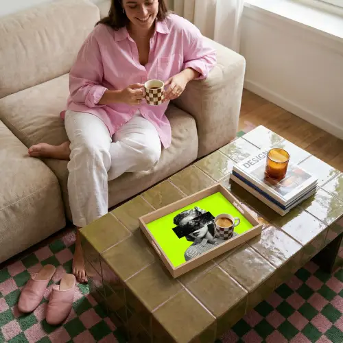 Vrouw - Sterrenhemel - Groen Dienblad Rechthoek middel -sfeer3