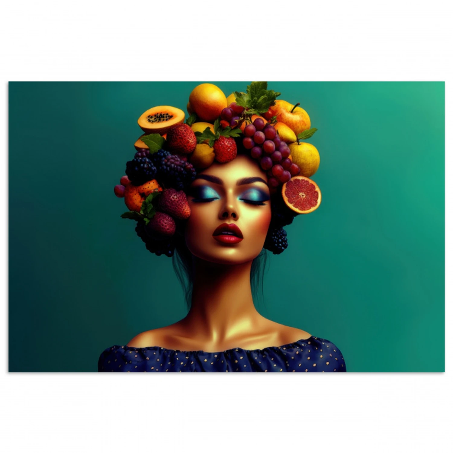Vrouw - Hoodtooi - Tropisch - Fruit - Druiven poster papier klein -3d