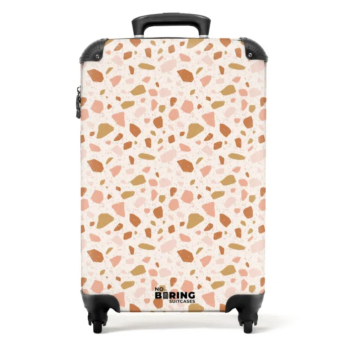 Terrazzo patroon veelkleurig beige roze NBS - Handbagage koffer - Kinderen Unisex middel -productfoto_recht