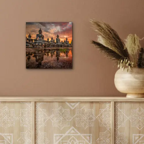 Boeddha beelden - Zonsondergang - Water - Boeddhisme aluminium wit klein -sfeer4