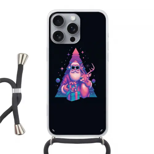 Retro - Kerstman - Rendieren - Kerstboom Hoesje iPhone 16 Pro Max met koord klein -3d