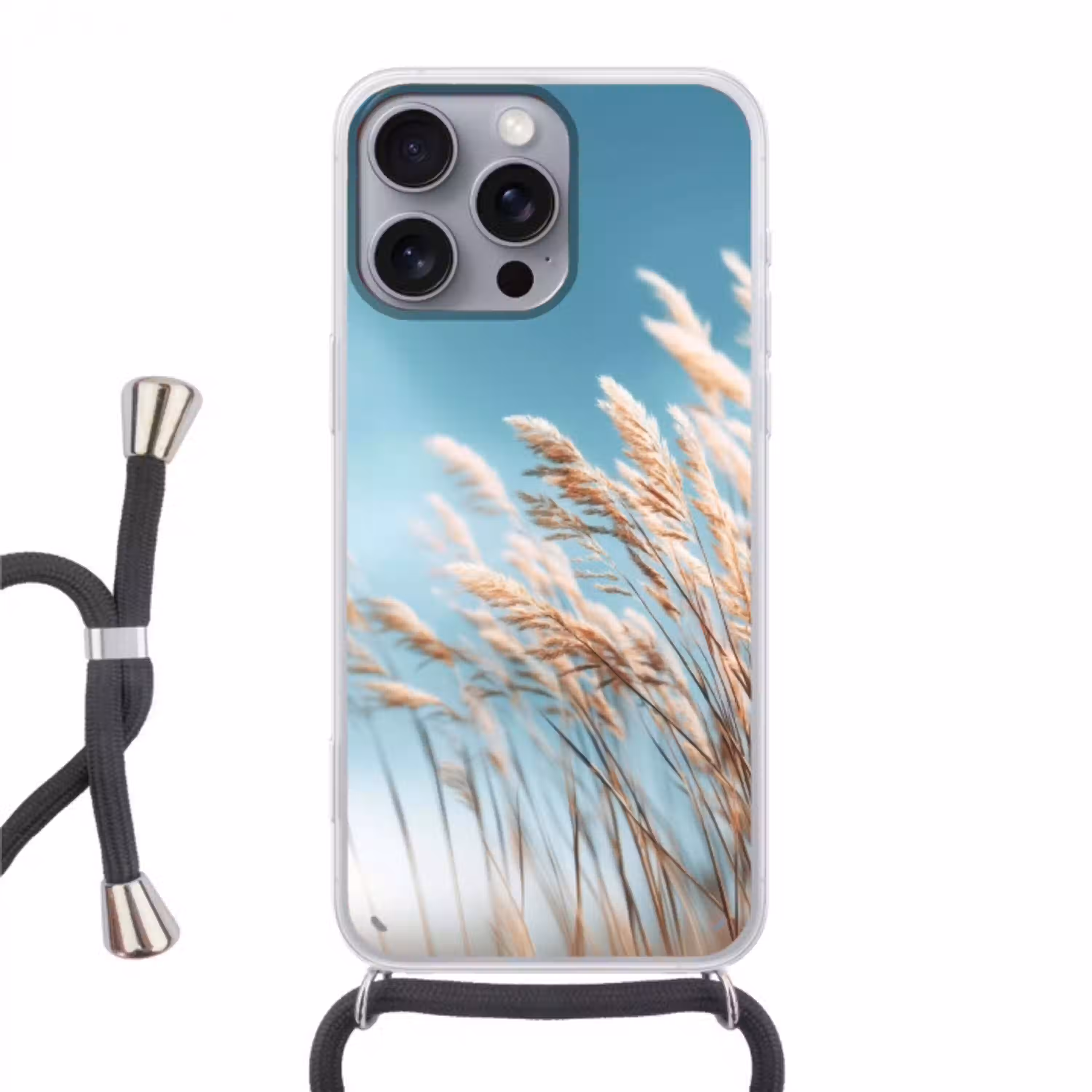 Siergras - Wind - Lichtbruin Hoesje iPhone 16 Pro Max met koord klein -3d