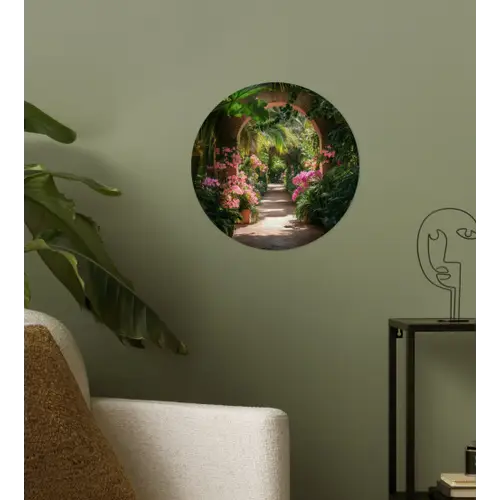 Doorkijk - Tropisch - Bloemen - Natuur Wandcirkel behangsticker klein -sfeer2