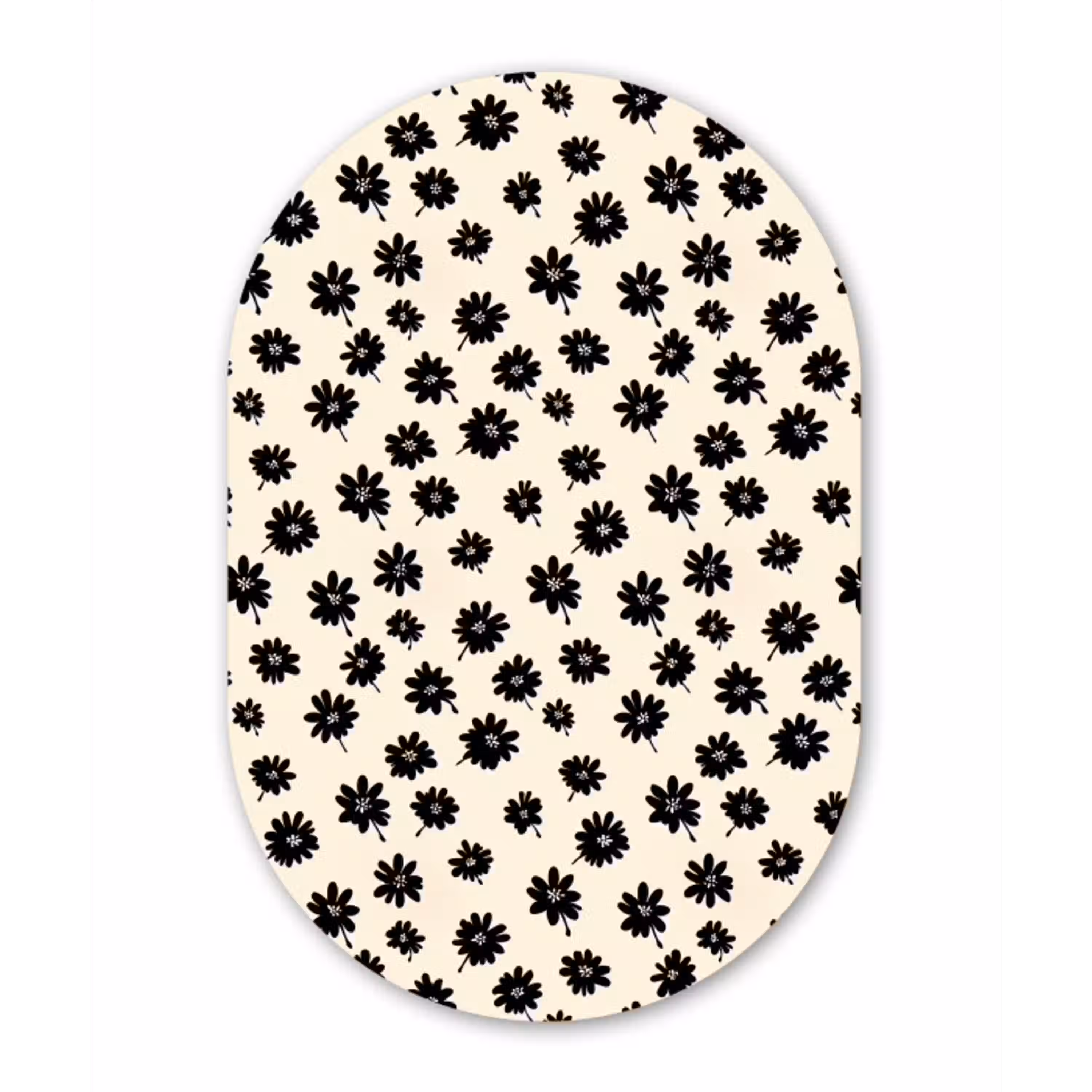 Madeliefjes - Grafisch - Zwart - Beige Wandcirkel Ovaal Aluminium middel 839 -3d