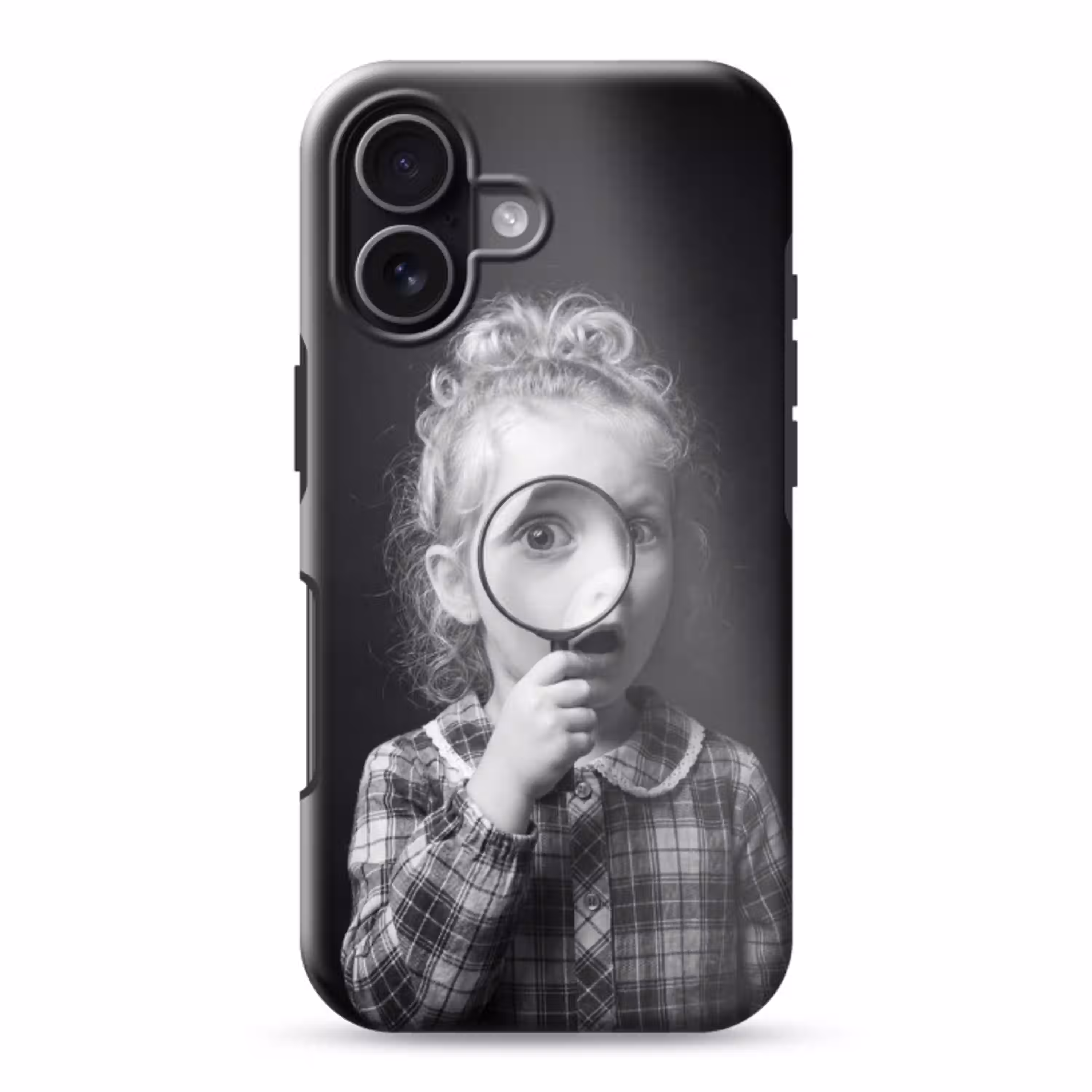 Kind - Vergrootglas - Portret - Zwart-wit Toughcase MagSafe Apple iPhone 17 klein -3d