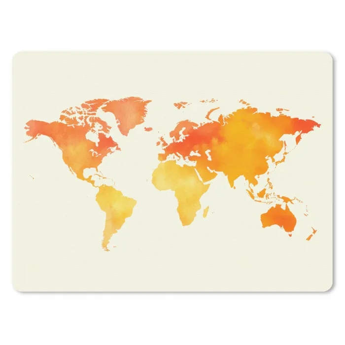 Wereldkaart - Oranje - Kleurrijk muismat rubber klein -3d