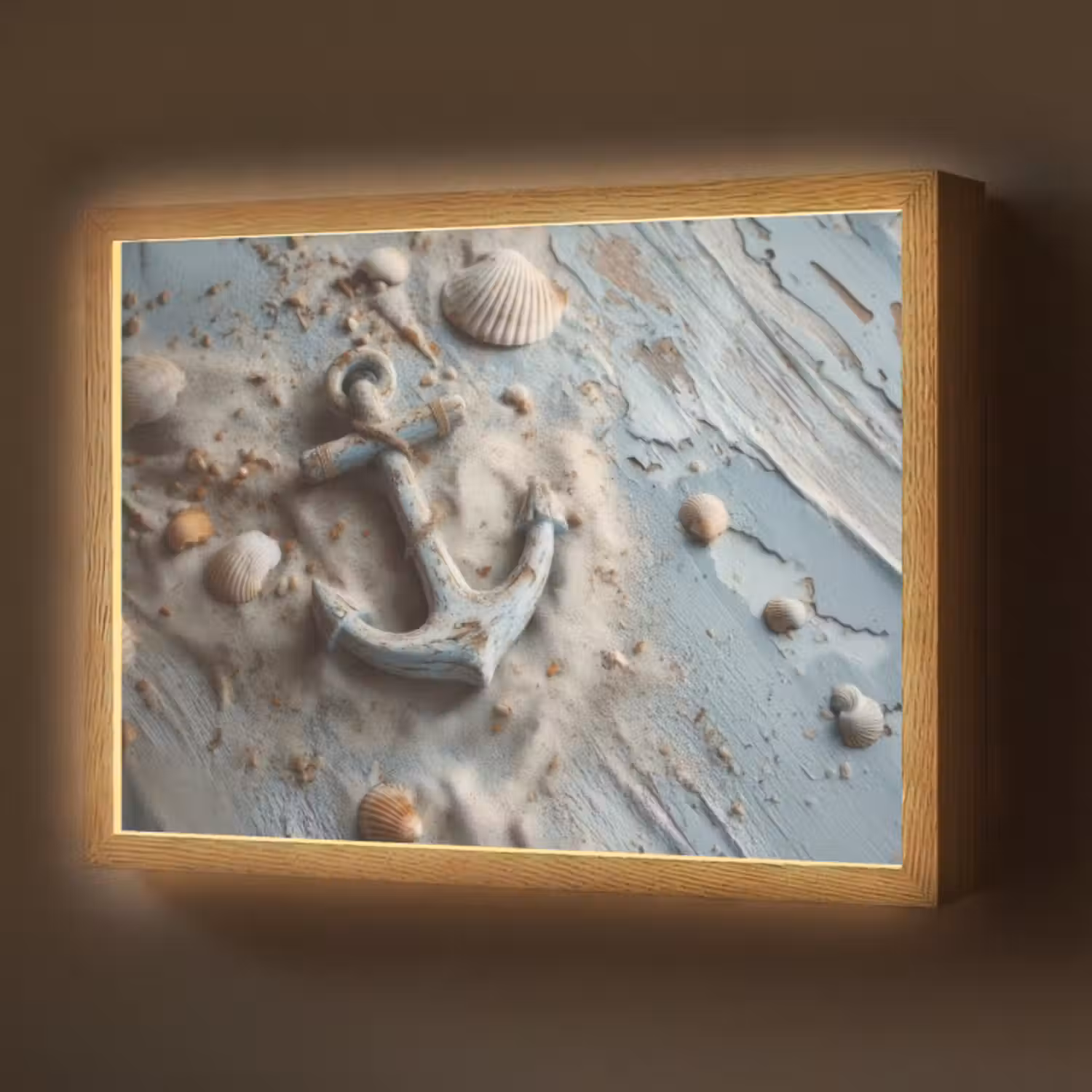 Lightbox - Wandlamp - Anker - Hout - Schelpen - Zand