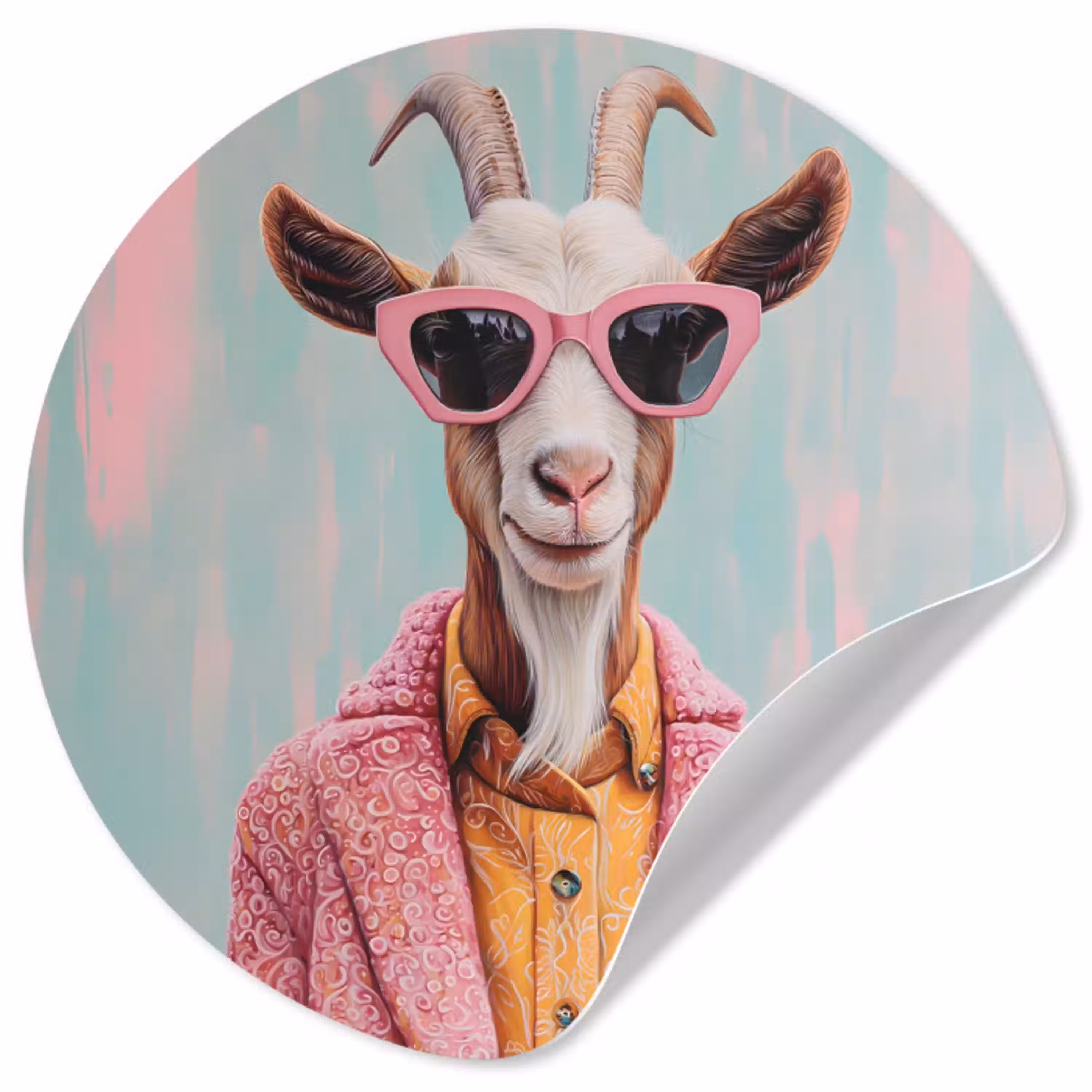 Zonnebril - Roze - Geit - Horen Wandcirkel behangsticker klein -3d