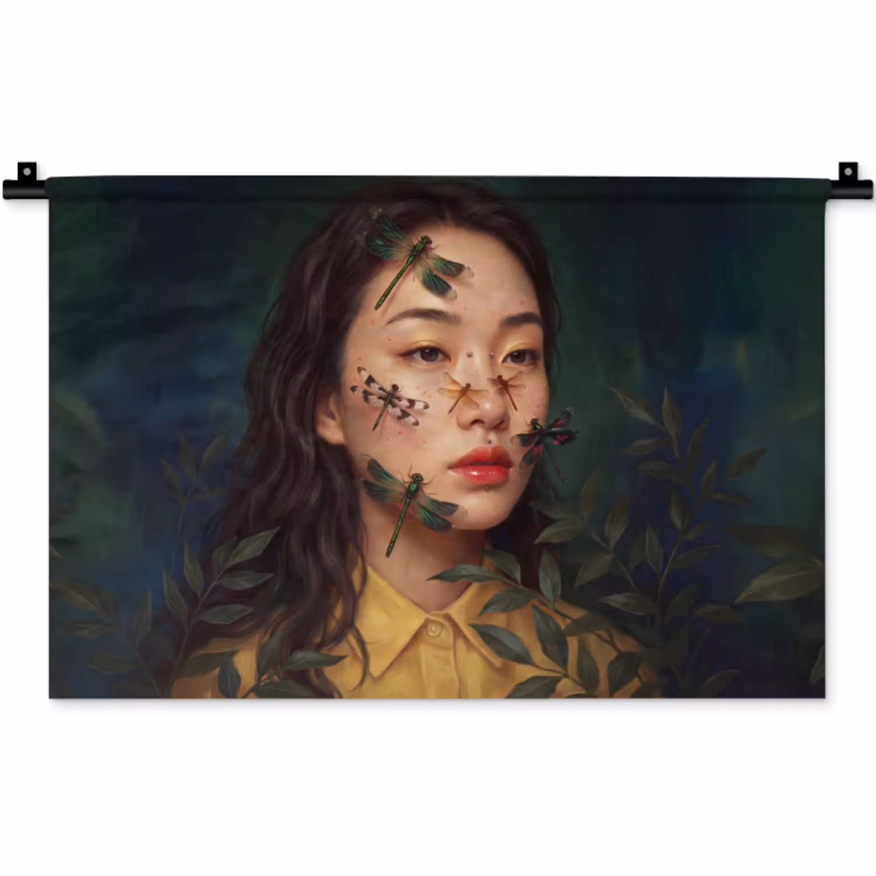 Vrouw - Insecten - Natuur - Portret - Groen Wandkleed katoen klein -zz3d