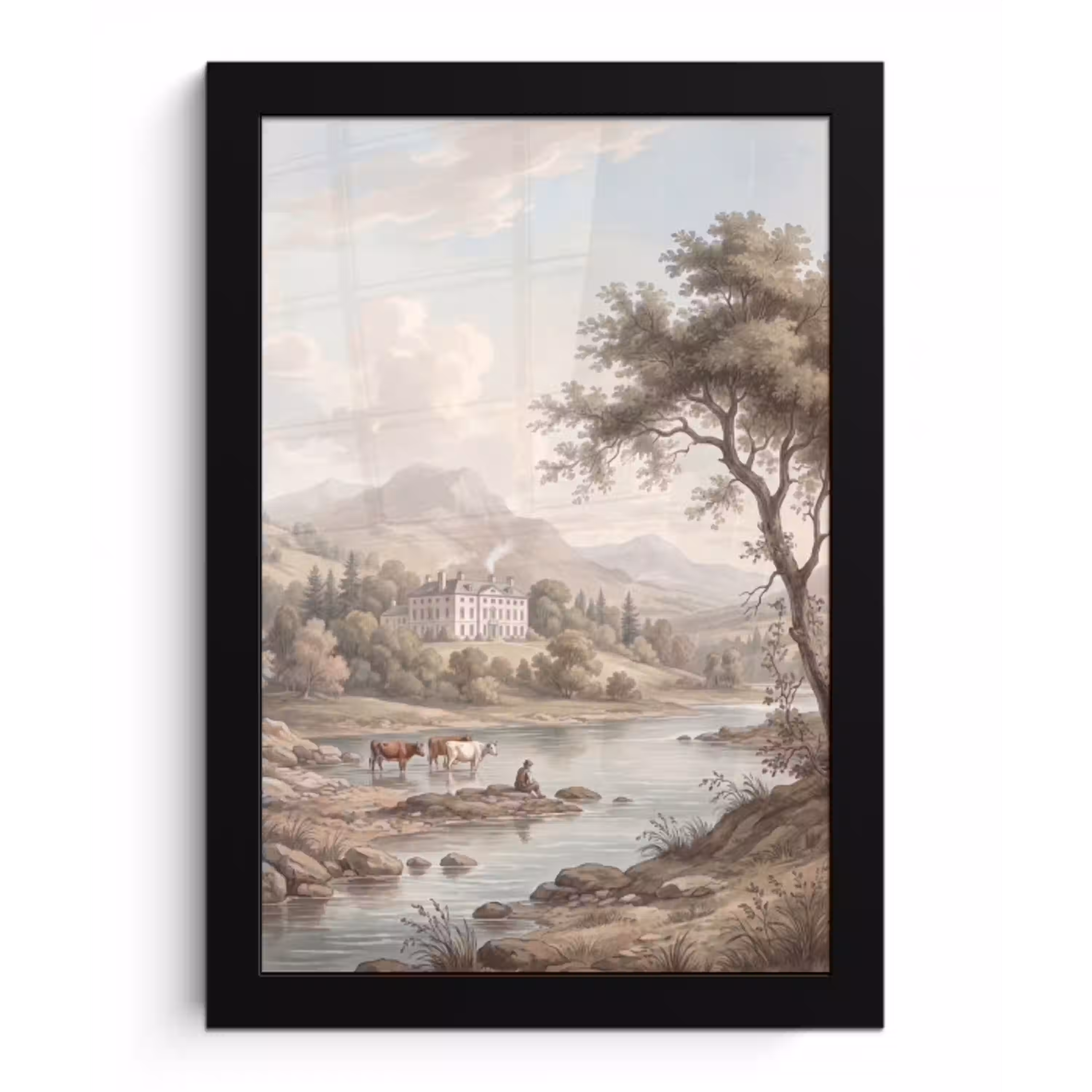 Landhuis - Rivier - Vee fotolijst zwart zonder passe partout klein -3d