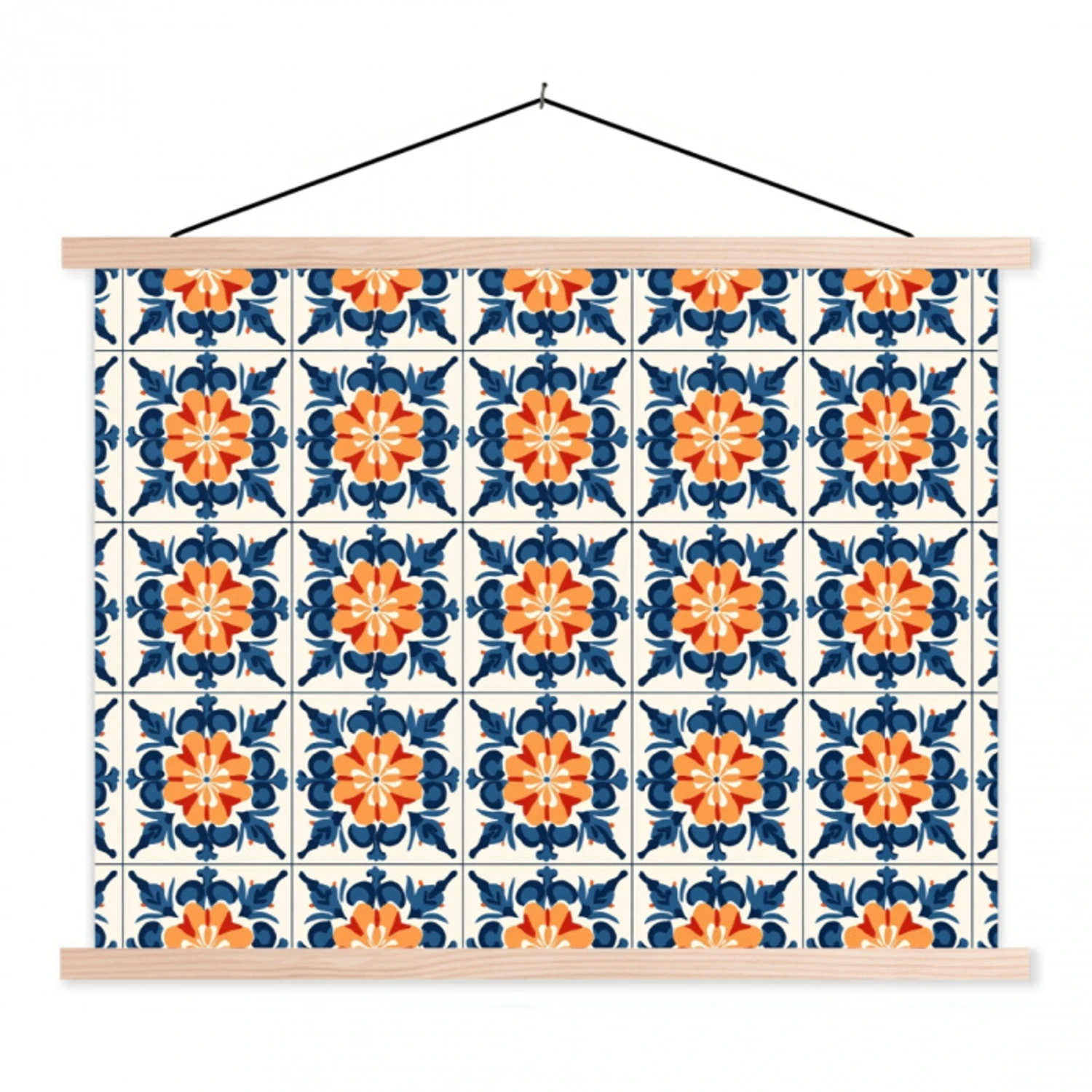 Traditioneel - Tegel - Oranje textielposter latten blank klein 122 -3d