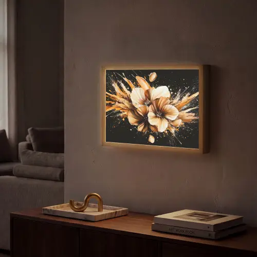 Bloemen - Goud - Graffiti - Zwart - Abstract Light Box met batterij (Wandlamp) middel -sfeer1