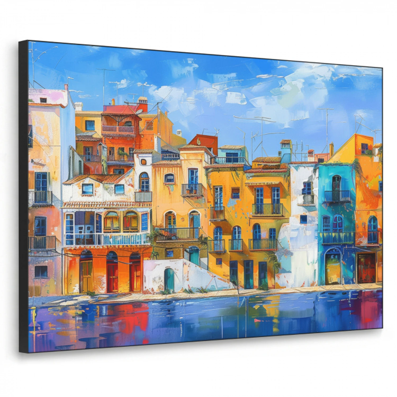 Architectuur - Kleurrijk - Kunst - Modern Textielframe zwart klein -3d