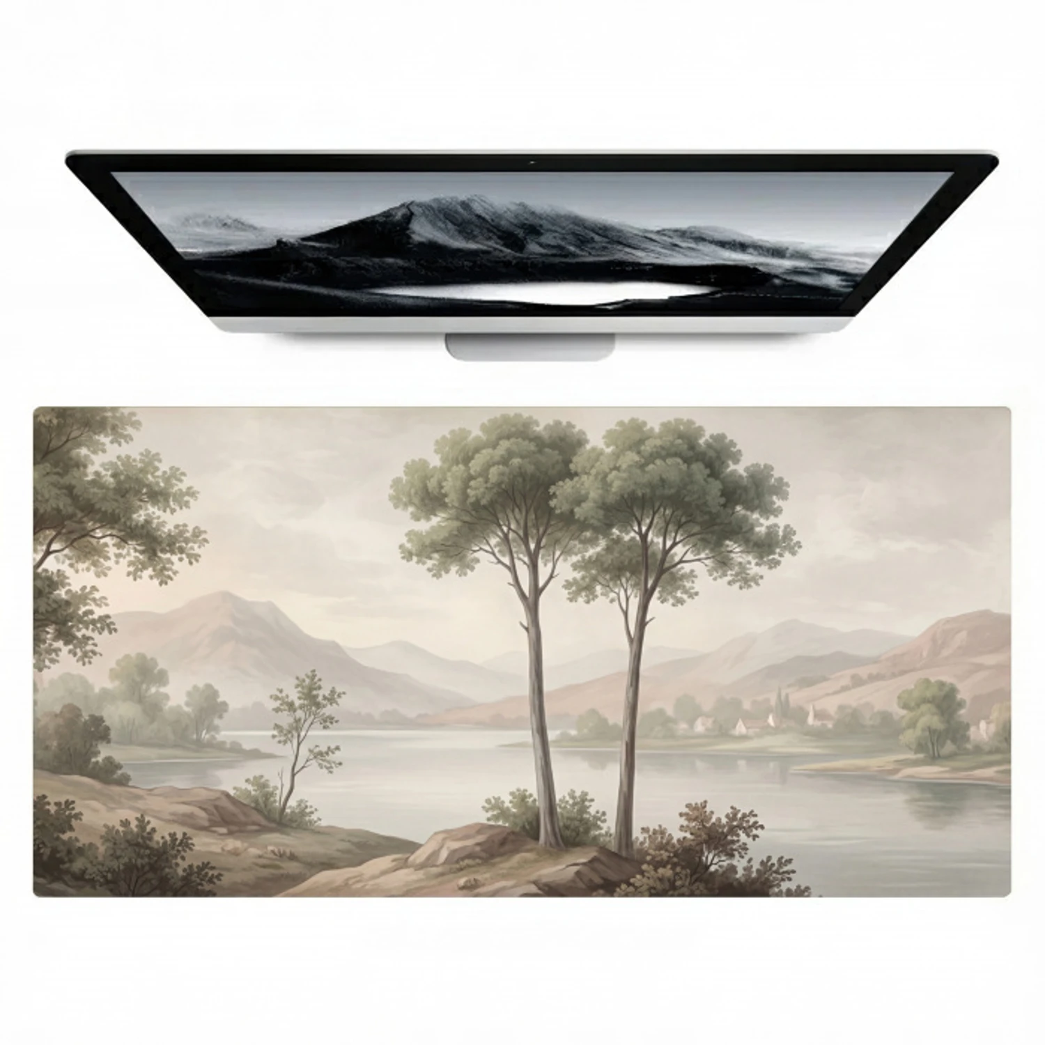 Bomen - Meer - Bergen - Illustratie Muismat XXL klein -zzz3d