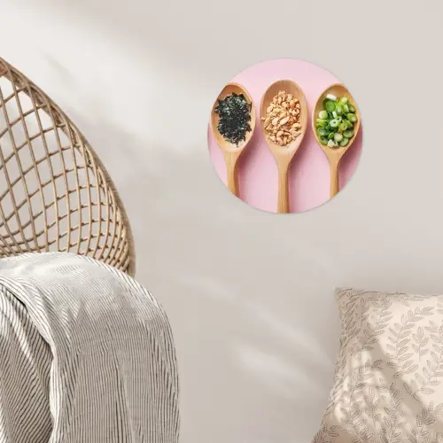 Ingrediënten - Lepels - Hout - Roze Wandcirkel behangsticker klein -sfeer4