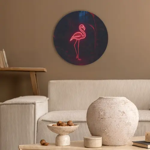 Flamingo - Roze - Neon - Licht Akoestische PET Vilt - Rond klein -sfeer1