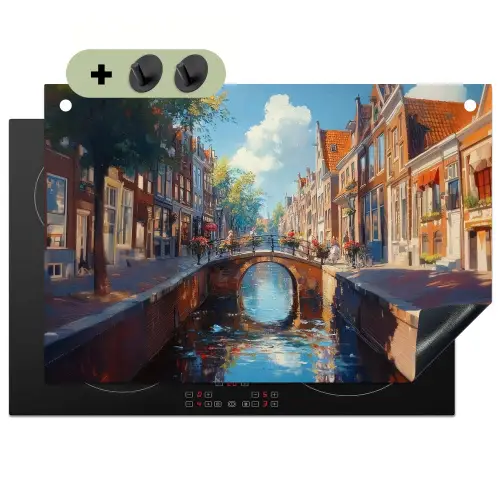 Stad - Gracht - Zon - Fietsen Inductie beschemer met haakjes klein -3d