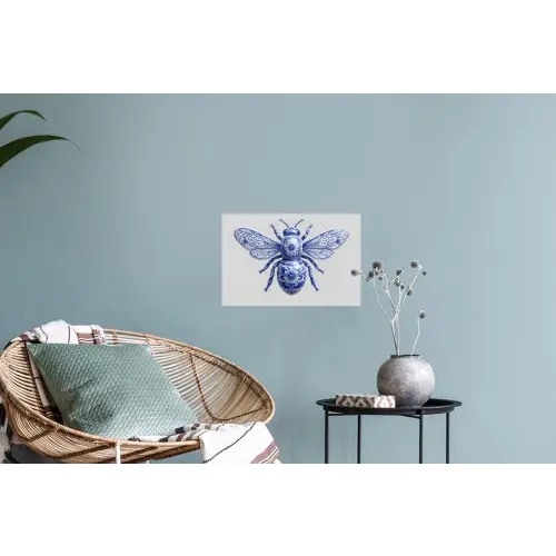 Bij - Modern - Delfts - Blauw Muursticker klein -plant